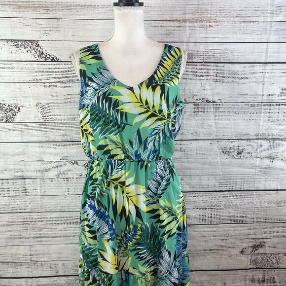 Nine West Dress size 8 Long Maxi Green Yellow Floral Tropical Wedding Hawaiian - Picture 4 of 16